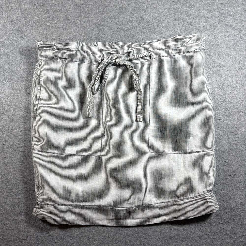 Sophie Max Linen Skirt Womens 10 White Black Pinstripe Drawstring Patch Pockets